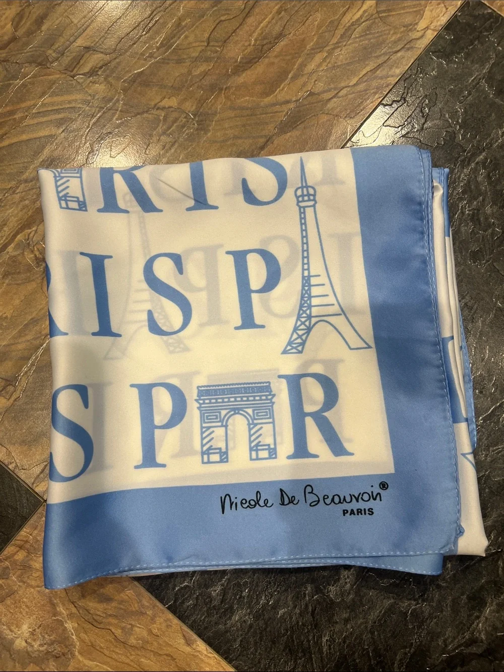Paris Motif Light Blue & White Square Scarf